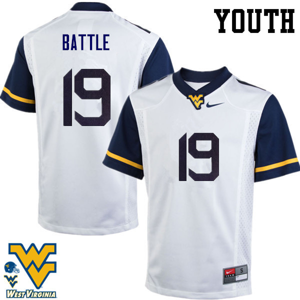 NCAA Youth Elijah Battle West Virginia Mountaineers White #19 Nike Stitched Football College Authentic Jersey NW23R05RB